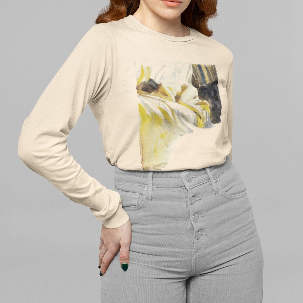Nude Woman Lying On Bed Vintage Print Long Sleeve Graphic Tee T-shirt S M L XL